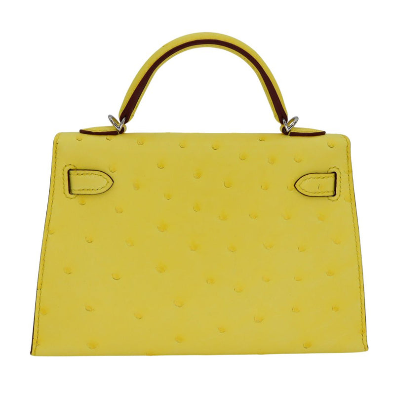 Herm�s Kelly Mini II Jaune Citron Ostrich Palladium Hardware