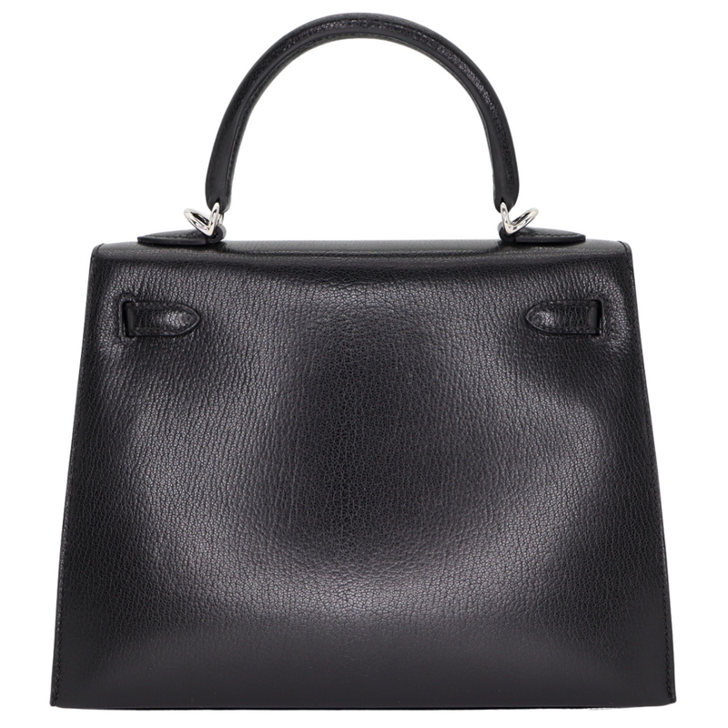 Hermès 25cm Kelly Sellier Black Chèvre Leather Palladium Hardware