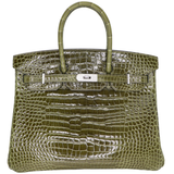 Hermès 35cm Birkin Vert Olive Shiny Porosus Crocodile Diamond Hardware