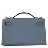 Hermès Kelly Pochette Bleu Lin Swift Leather Palladium Hardware