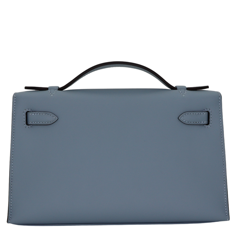 Hermès Kelly Pochette Bleu Lin Swift Leather Palladium Hardware