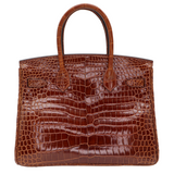 Hermès 30cm Birkin Miel Shiny Porosus Crocodile Gold Hardware