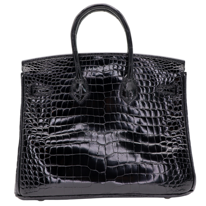 Hermès 25cm Birkin Black Shiny Porosus Crocodile Diamond Hardware