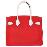 Hermès 30cm Birkin HSS Rouge Casaque/White (Blanc) Clemence Leather Palladium Hardware