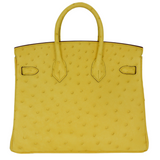 Hermès 25cm Birkin Jaune Citron Ostrich Palladium Hardware