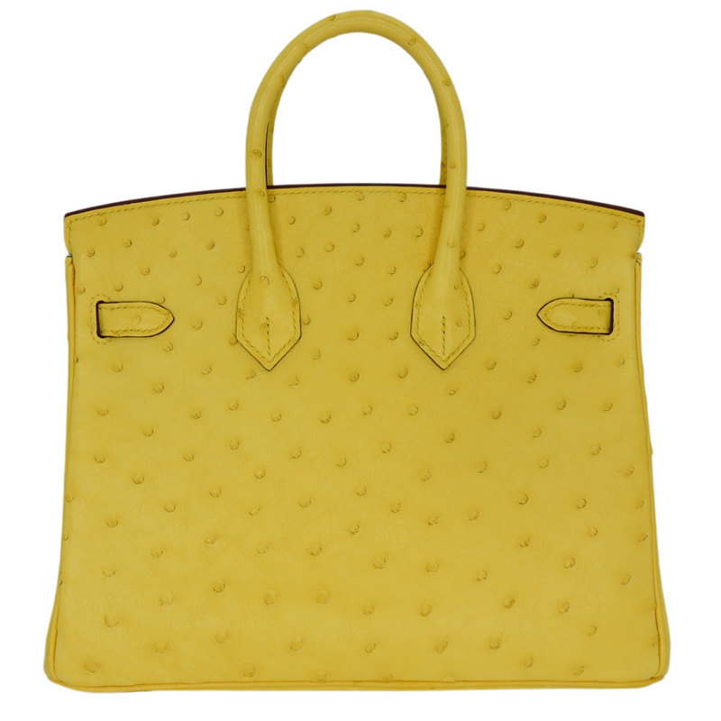 Hermès 25cm Birkin Jaune Citron Ostrich Palladium Hardware