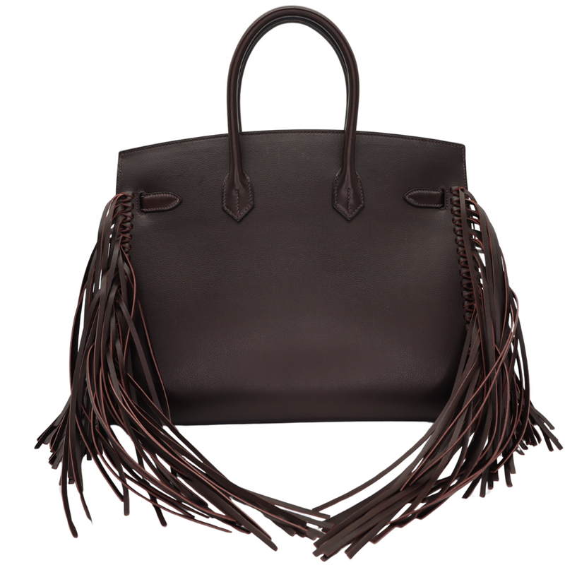 Hermès 35cm Birkin Sellier Anate Fringe Ebene Evergrain Leather Palladium Hardware