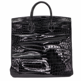 Hermès 40cm HAC Black Shiny Alligator Gold Hardware