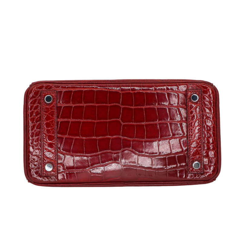 Hermès 25cm Birkin Rouge H Shiny Alligator Palladium Hardware