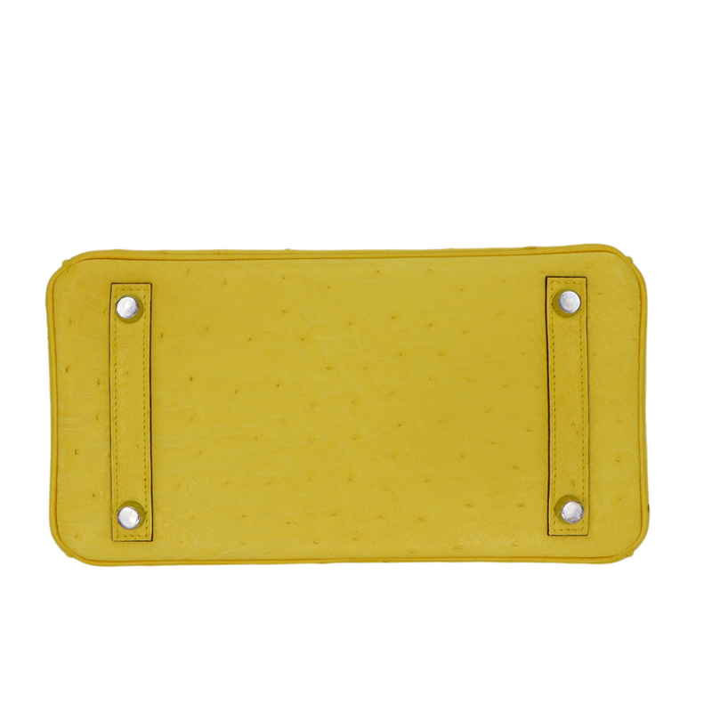 Hermès 25cm Birkin Jaune Citron Ostrich Palladium Hardware
