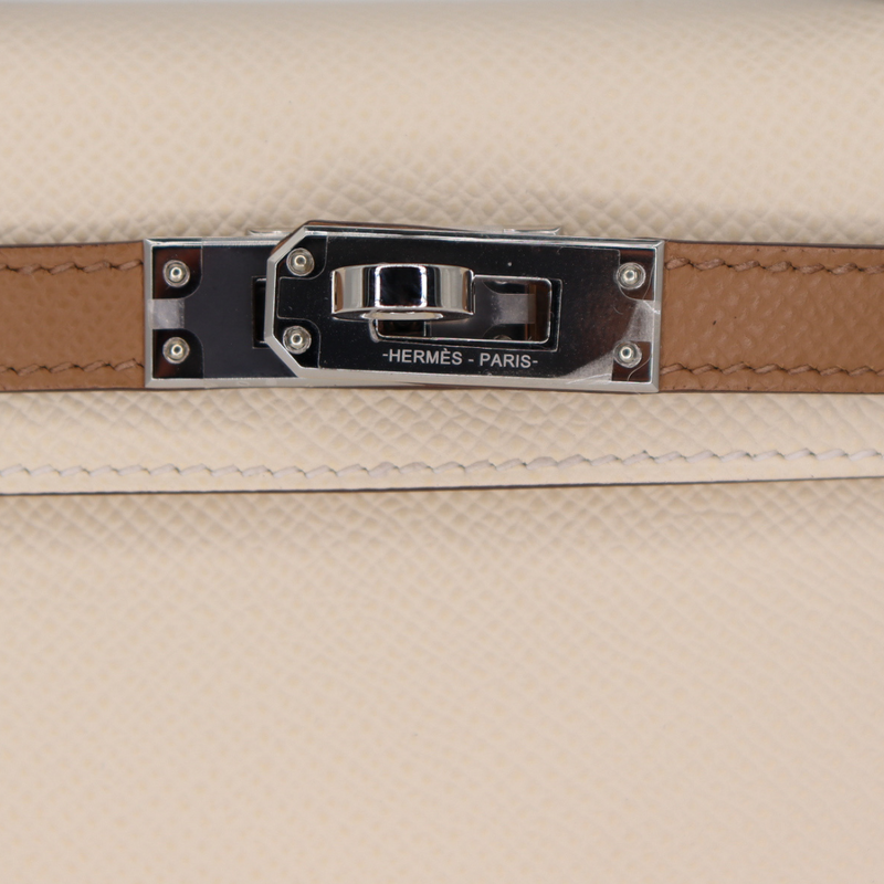 Hermès Kelly II Sellier Mini Tricolor Nata/Chai/Gris Meyer Epsom Palladium Hardware