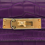 Hermès 28cm Kelly Retourne Amethyst Matte Alligator Gold Hardware