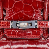 Hermès 25cm Birkin Rouge H Shiny Alligator Palladium Hardware