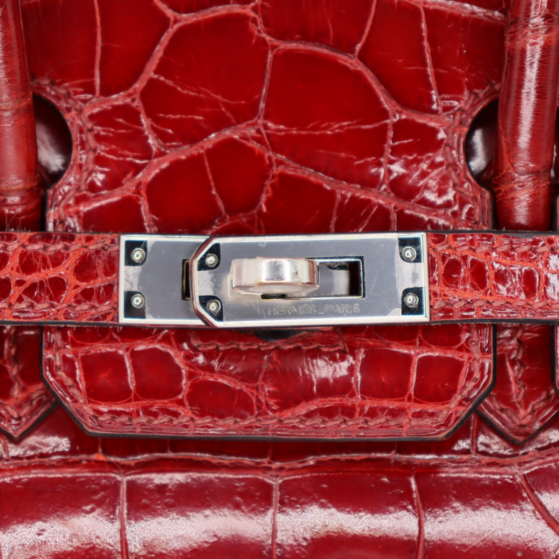 Hermès 25cm Birkin Rouge H Shiny Alligator Palladium Hardware