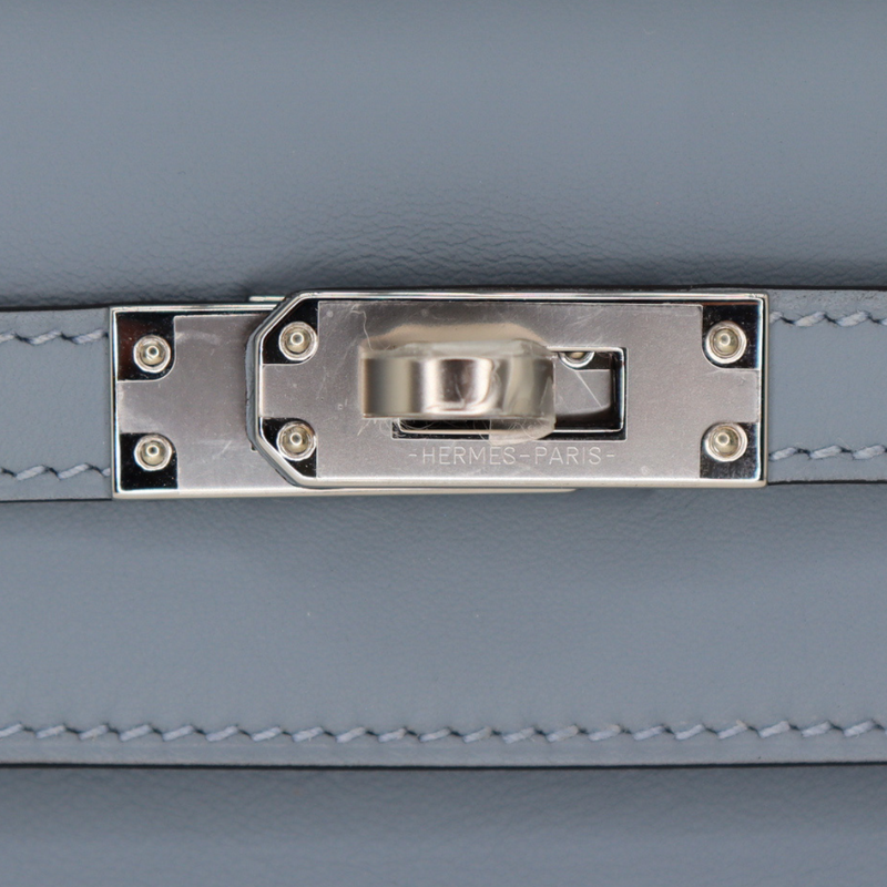 Hermès Kelly Pochette Bleu Lin Swift Leather Palladium Hardware
