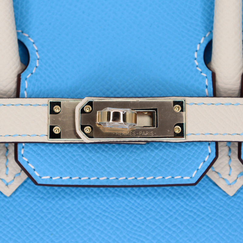 Hermès 25cm Birkin HSS Sellier Celeste/Craie Epsom Leather Brushed Palladium Hardware