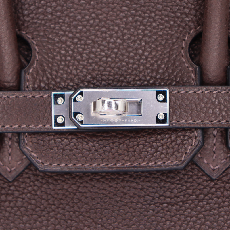 Hermès 25cm Birkin Ebene Barenia Faubourg Palladium Hardware