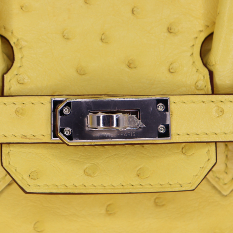 Hermès 25cm Birkin Jaune Citron Ostrich Palladium Hardware
