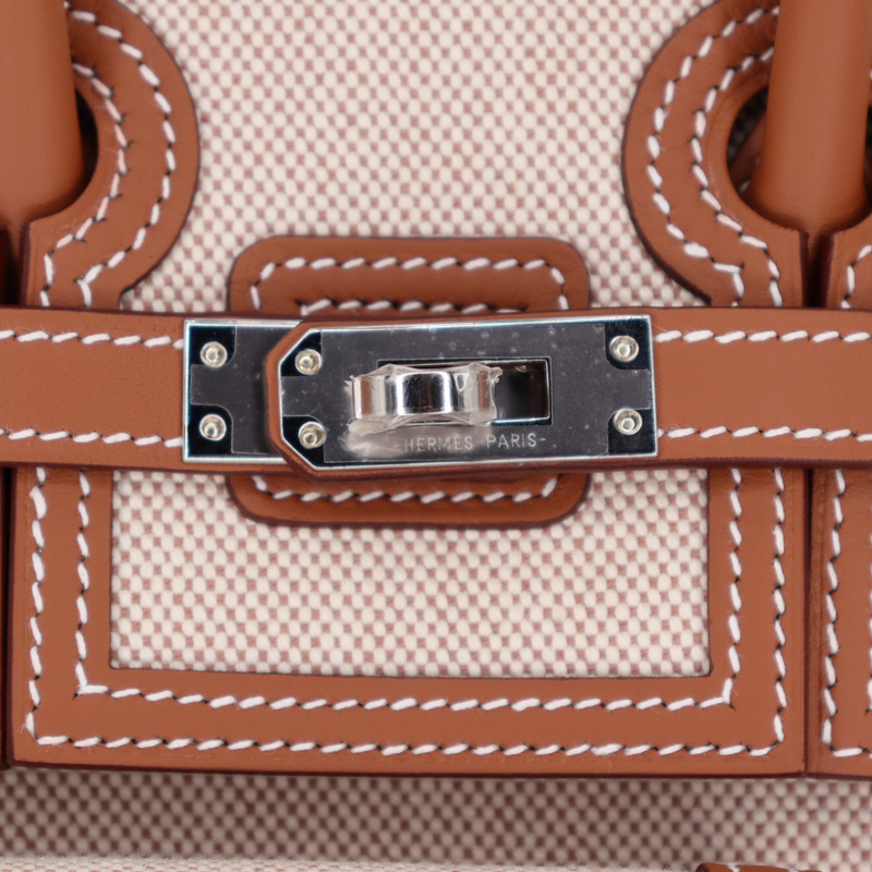 Hermès 25cm Birkin Cargo Ecru/Gold Canvas/Swift Leather Palladium Hardware