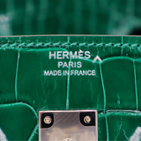 Hermès 25cm Birkin Vert Emeraude Shiny Porosus Crocodile Palladium Hardware