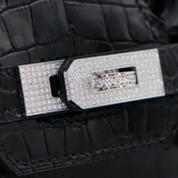 Hermès 25cm Birkin Black Shiny Porosus Crocodile Diamond Hardware