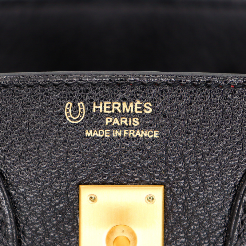 Hermès 25cm Birkin HSS Black/ Rouge Chèvre Leather Brushed Gold Hardware