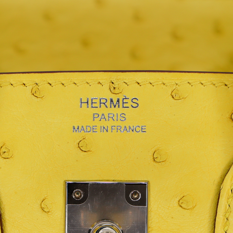 Hermès 25cm Birkin Jaune Citron Ostrich Palladium Hardware