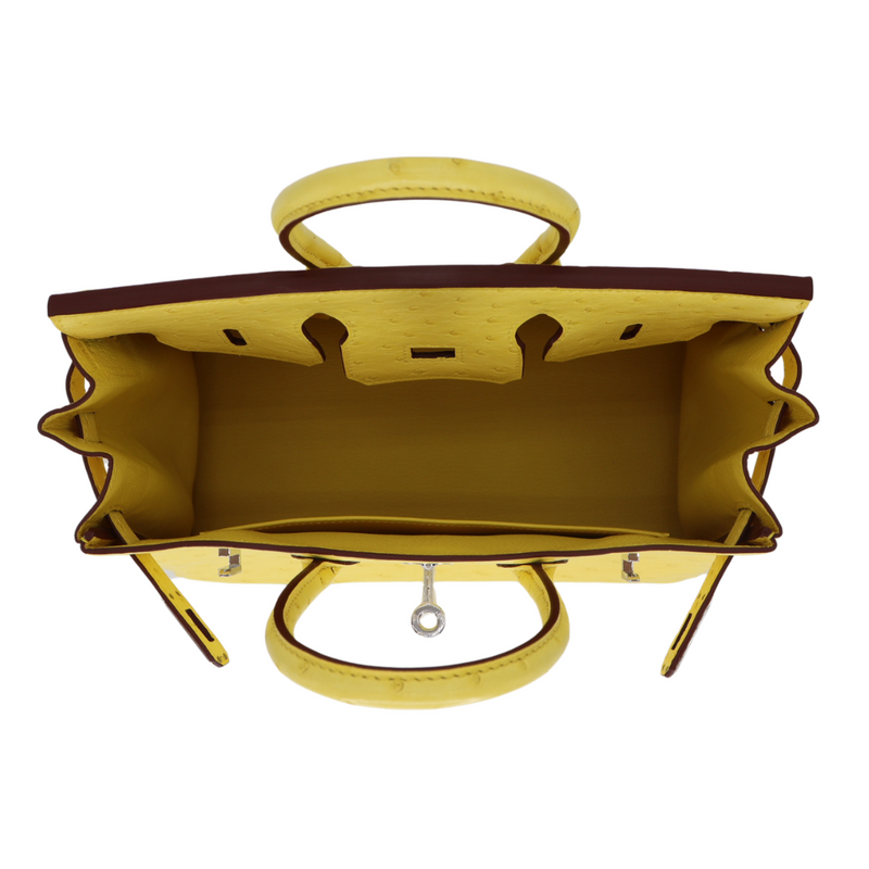Hermès 25cm Birkin Jaune Citron Ostrich Palladium Hardware