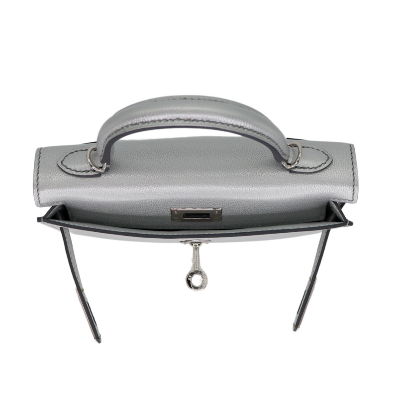 Hermès Kelly II Sellier Mini Gris Argente Chèvre Chamkilight Leather Palladium Hardware