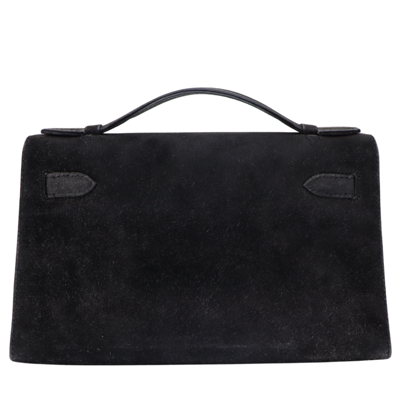 Hermès Kelly Pochette Doblis Black Suede Leather Palladium Hardware
