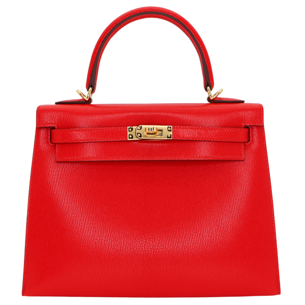 Hermès 25cm Kelly Sellier Rouge De Coeur Chèvre Leather Gold Hardware