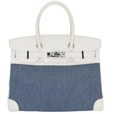 Hermès 30cm Birkin Denim/White Clemence Leather Palladium Hardware