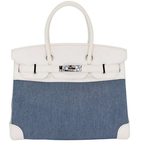 Hermès 30cm Birkin Denim/White Clemence Leather Palladium Hardware