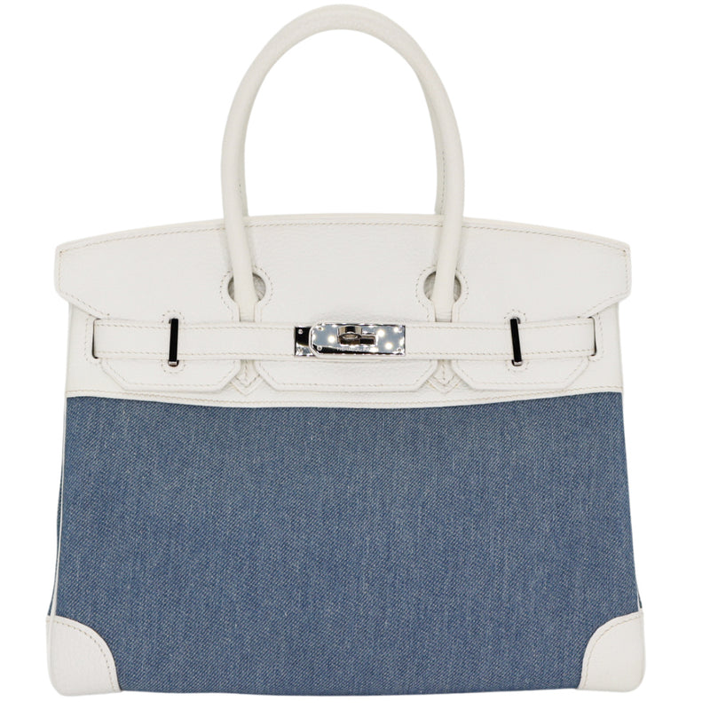 Hermès 30cm Birkin Denim/White Clemence Leather Palladium Hardware