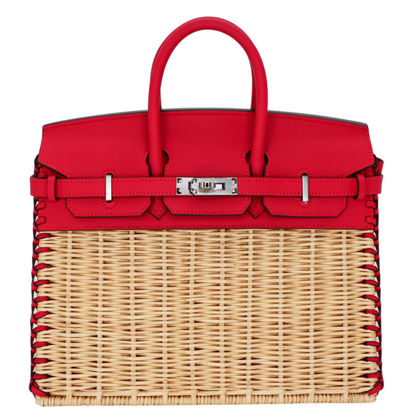 Hermès 25cm Birkin Picnic Framboise Swift Leather/Osier Wicker Palladium Hardware