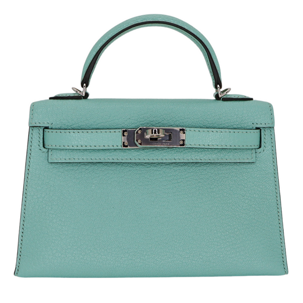 Hermès Kelly II Sellier Mini Verso Aqua/Cobalt Chèvre Leather Palladium Hardware