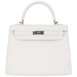 Hermès 25cm Kelly Sellier White Epsom Leather Palladium Hardware