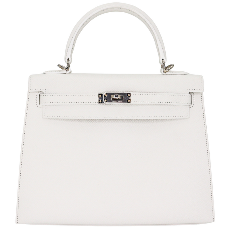 Hermès 25cm Kelly Sellier White Epsom Leather Palladium Hardware