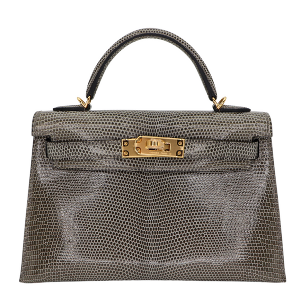 Hermès Kelly II Sellier Mini Gris Fonce Shiny Lizard Gold Hardware