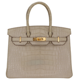 Hermès 30cm Birkin Beton Matte Alligator Gold Hardware