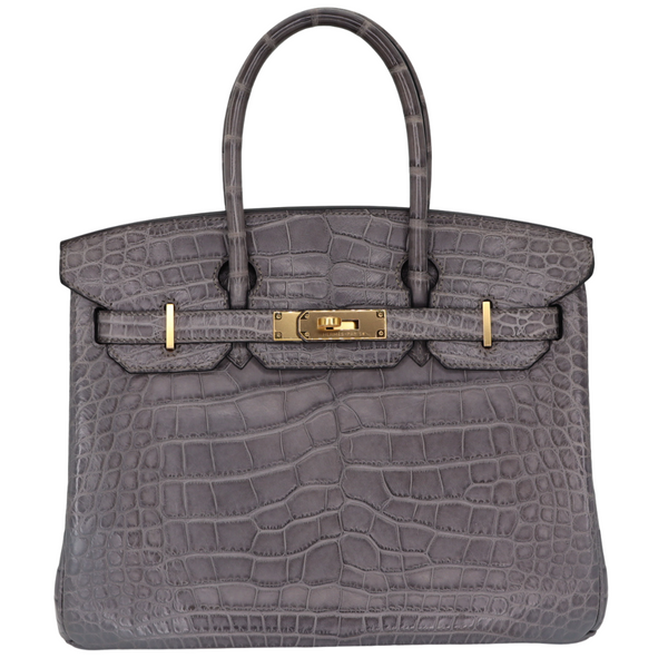 Hermès 30cm Birkin Gris de Paris Matte Alligator Gold Hardware