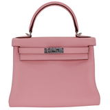 Hermès 28cm Kelly Retourne Rose Sakura Clemence Leather Palladium Hardware