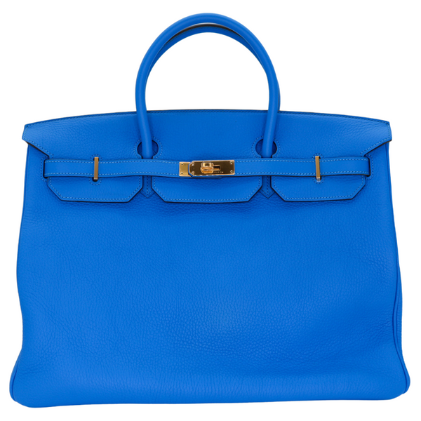 Hermès 40cm Birkin Bleu Hydra Clemence Leather Gold Hardware