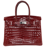 Hermès 30cm Birkin Bordeaux Shiny Niloticus Crocodile Palladium Hardware