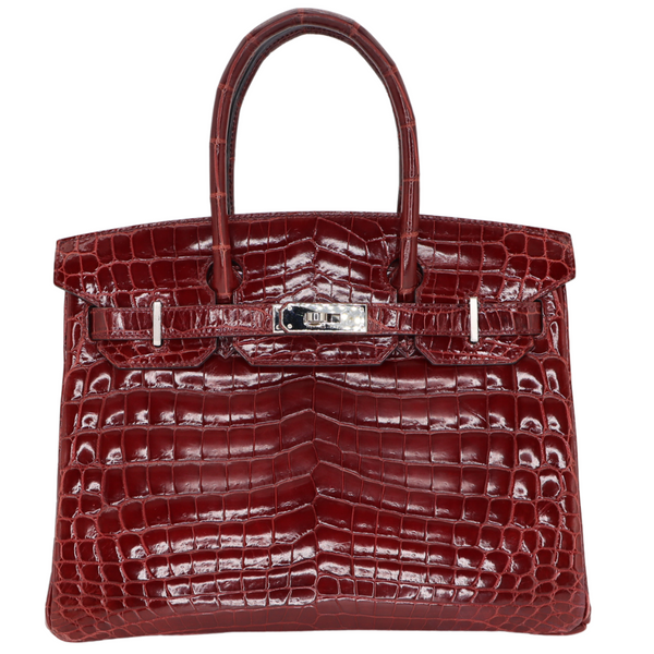 Hermès 30cm Birkin Bordeaux Shiny Niloticus Crocodile Palladium Hardware