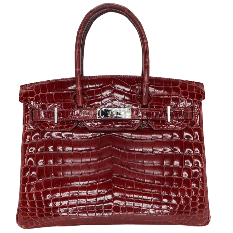 Hermès 30cm Birkin Bordeaux Shiny Niloticus Crocodile Palladium Hardware