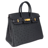 Hermès 25cm Birkin HSS Black/Rouge H Ostrich Brushed Gold Hardware