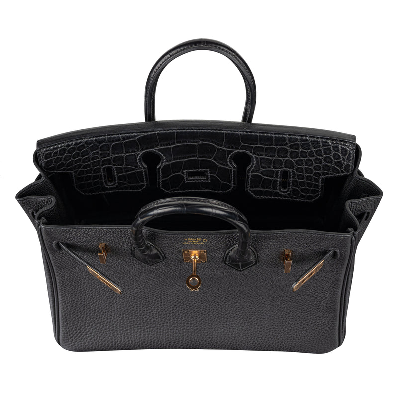 Hermès 25cm Birkin Touch Black Matte Alligator/Togo Leather Rose Gold Hardware