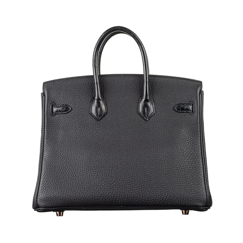 Hermès 25cm Birkin Touch Black Matte Alligator/Togo Leather Rose Gold Hardware