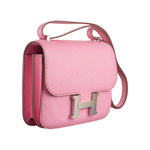 Herm�s 18cm Constance Bubblegum Epsom Leather Palladium Hardware